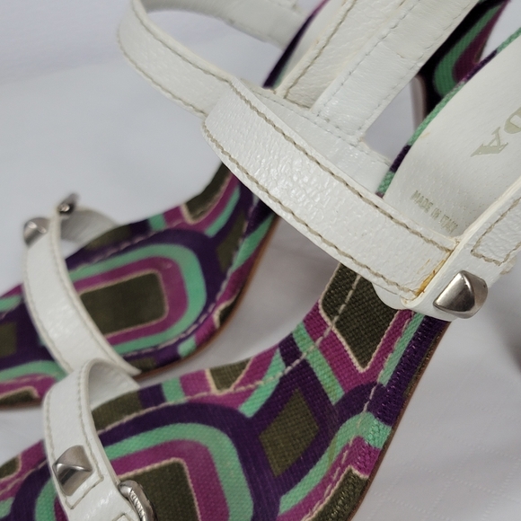 Prada Calzature Donna White Leather Cinghiale Viola Slingback Heel Sandals Sz 39 - Picture 9 of 12